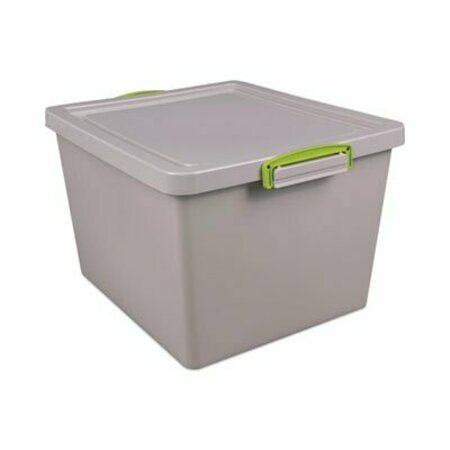 REALLY USEFUL BOX 35.4 Qt. Latch Lid Storage Tote, 14.76in x 12.6in x 10.43in, Dove Gray/Green 335RECYGREY